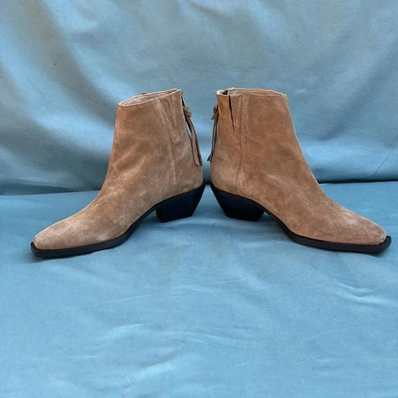 New- ALLSAINTS Lenora Suede Boots Cognac Sand Tan Brown Ankle Leather 37 EU/7 US - Picture 2 of 8